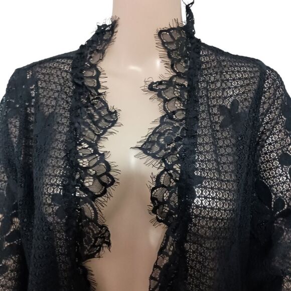 Soft Surroundings Lace Cardigan S Kimono Duster Black Witchy Goth Fairy Sheer - Picture 2 of 16